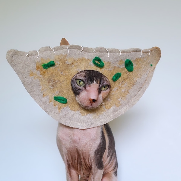 Dumpling costume hat for cats small dogs and small pets in lightweight soft felt Japanese Gyoza Chinese soup dumpling