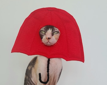 Umbrella rain showers costume for cat small dog pets in soft felt lightweight and comfortable with red bright felt