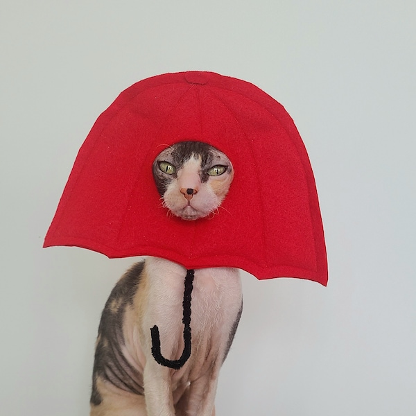 Umbrella rain showers costume for cat small dog pets in soft felt lightweight and comfortable with red bright felt