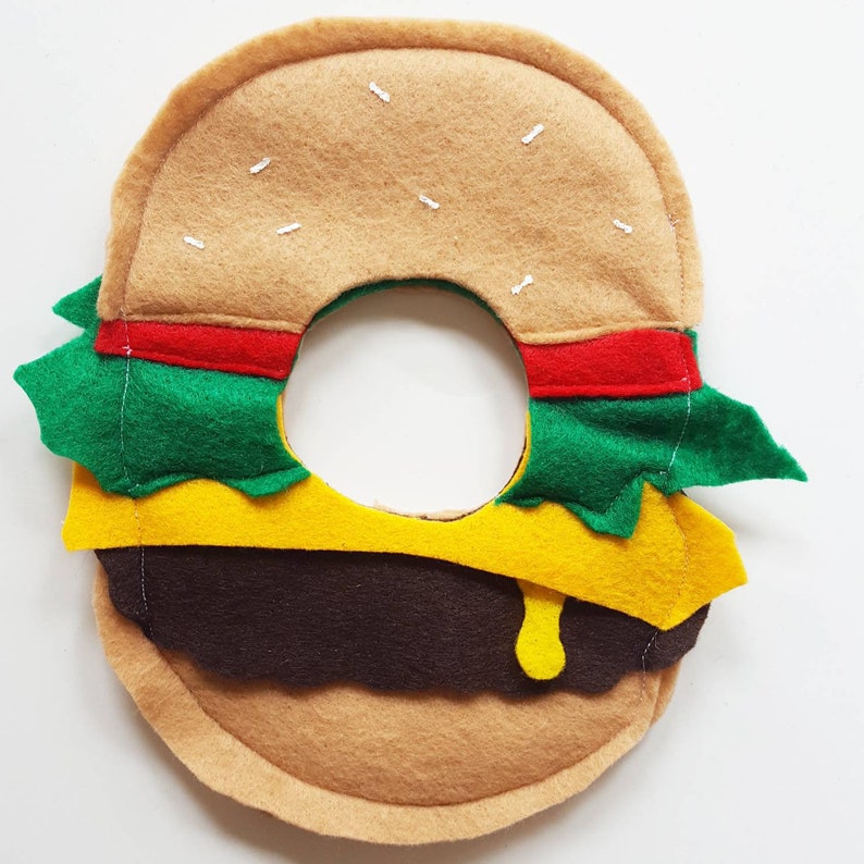 Cheeseburger pet hat costume for cats small dogs in soft vibrant felt hamburger image 2