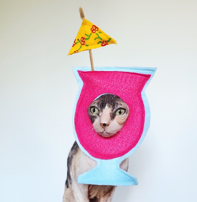 Tropical umbrella drink daquiri costume hat for cats small dogs and small pets in lightweight soft felt image 1