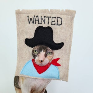 Wanted Poster Wild West Western Pet costume for cats rabbits small dogs for Instagram TikTok Halloween Photoshoot in soft colorful felt