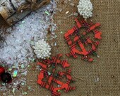 Large Christmas Earrings with beaded Studs - Christmas Plaid Monogram