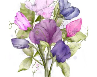 Watercolor Sweet Pea Sticker, April Birth Flower, Birthday Gift