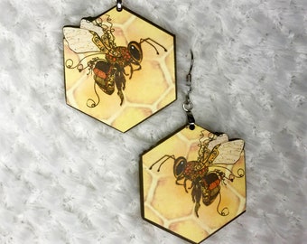 Beehive, Honeybee Earrings, Nature Earring, Wearable Art