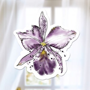 Watercolor Cattleya Orchid Sticker, Purple Flower Decal