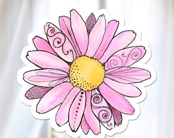 Pink Daisy Sticker, Watercolor Daisy, Flower Decal