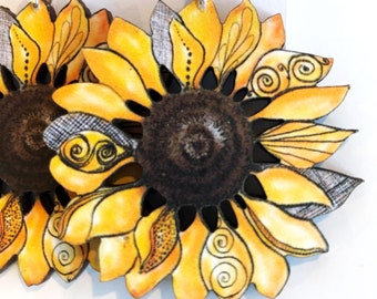 Sunflower Earrings, Gift for Her, Original Design Laser Cut