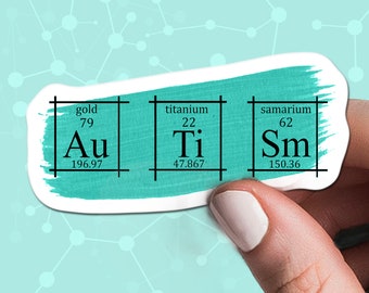 Periodic Table Autism Vinyl Sticker, Teal Chemistry Decal