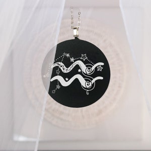 Aquarius Necklace, Zodiac Birthday Gift, Wearable Art