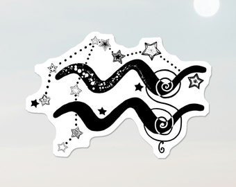 Aquarius Symbol & Constellation Vinyl Sticker, Zodiac Decal