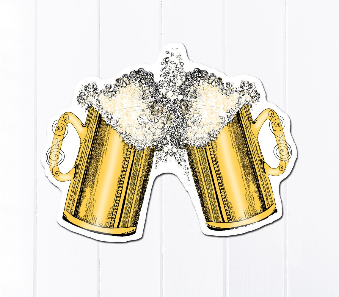 Beer Mugs Sticker Beer Vinyl Sticker Alcohol Decal Cheers Etsy