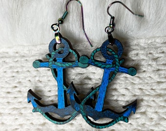 Blue Anchor Earrings, Boating Lover Gift, Original Design