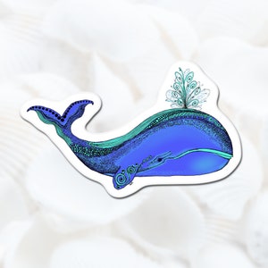 Whale Sea Life Sticker, Handmade Blue Whale Beach Sticker