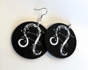 Leo Zodiac Earrings, Wearable Art, Birthday Gift