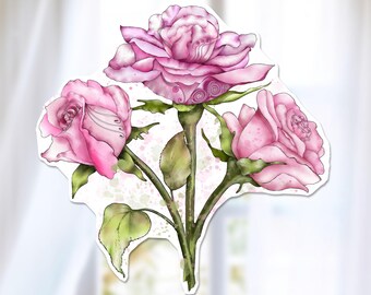Watercolor Rose Sticker, June Birth Flower