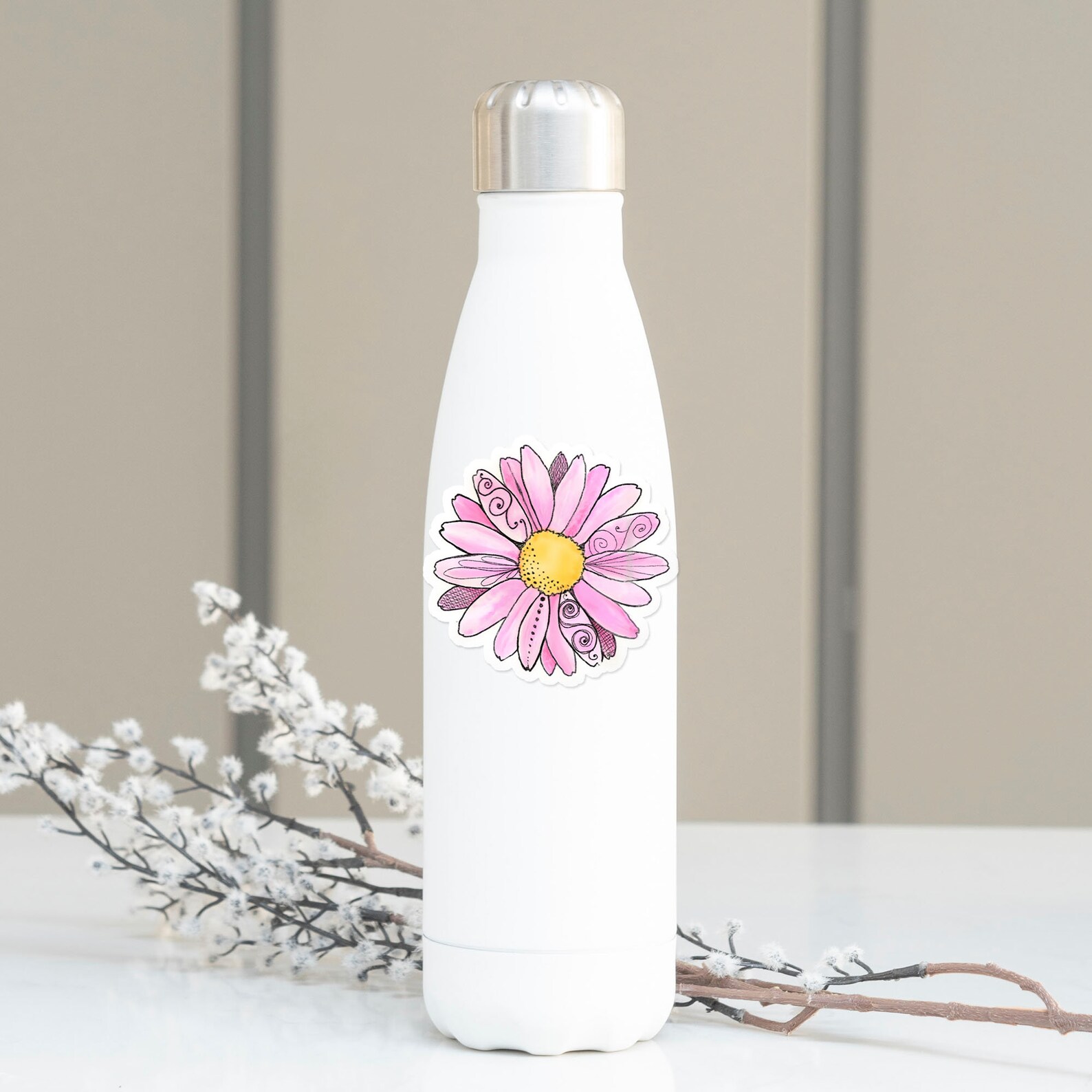 Pink Daisy Sticker Pink Daisy Sticker, Watercolor Daisy, Flower Decal - Etsy