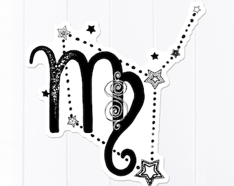 Virgo Symbol and Constellation Vinyl Sticker, Zodiac Decal