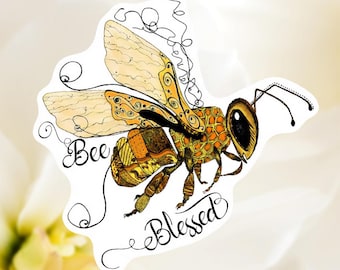 Honeybee Vinyl Sticker,  Bee Blessed, Spiritual Decal