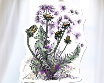 Dandelion Plant Sticker, Watercolor Dandelion Flower Decal
