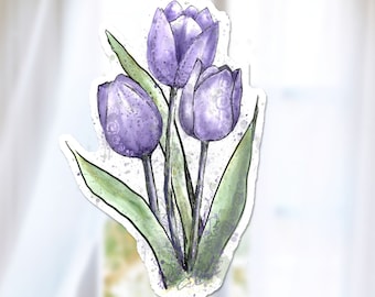 Purple Tulips Watercolor Flower, Spring Flower Sticker