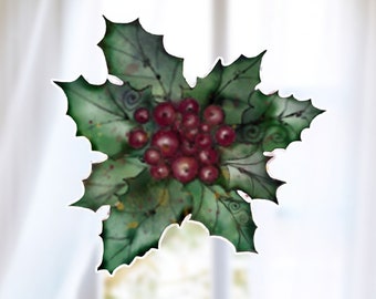 Watercolor Holly Sticker, December Birth Decal