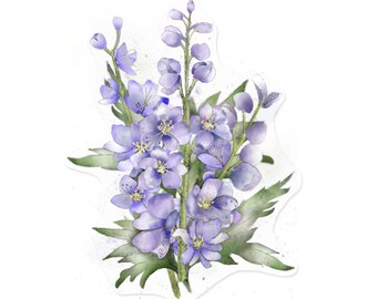 Delphinium Flower Vinyl Sticker – Original Hand Drawn Design by Kate | Waterproof, Scratchproof, UV Resistant Sticker | Indoor & Outdoor Use