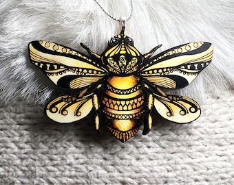 Honey Bee Ornament, 2 Sided Original Design Nature Gift