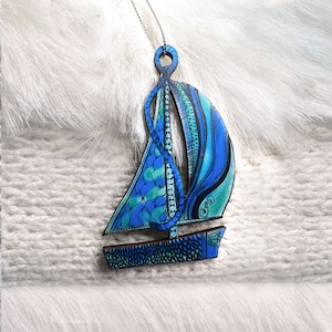 Ornament kustzeilboot, 2-zijdig origineel vaarcadeau