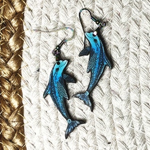 Dolphin Earrings, Blue Dolphin Jewelry, Sea Life Earrings