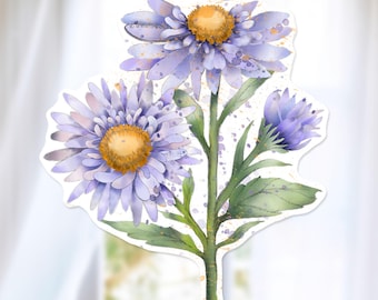 Aster Flower Vinyl Sticker – Original Hand Drawn Design by Kate | Waterproof, Scratchproof, UV Resistant Sticker | Indoor & Outdoor Use