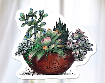 Succulent Garden Bowl Sticker, Best Friend Nature Gift Decal