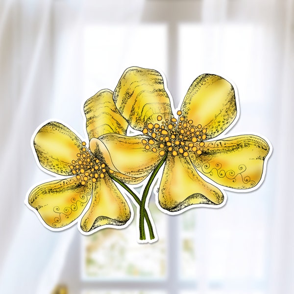 Watercolor Buttercup Sticker, Yellow Decal, Flower Sticker