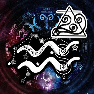 Aquarius Symbol and Air Element Vinyl Stickers, Zodiac Decal