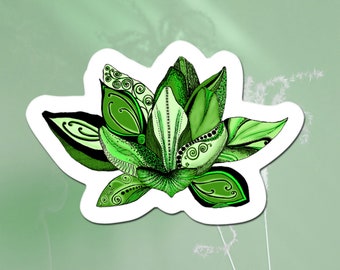 Lotus Sticker, Green Lotus Flower Decal, Rebirth Symbol