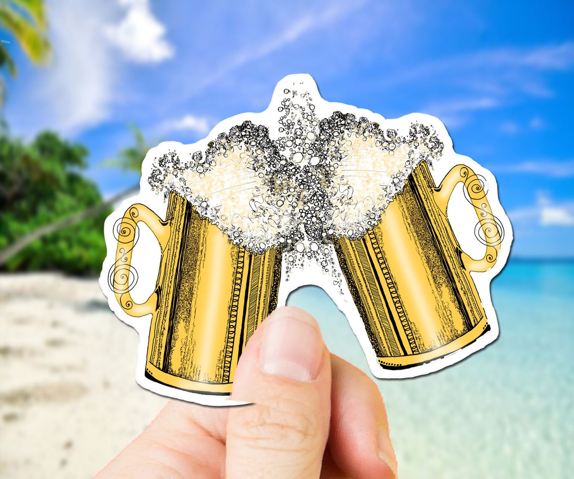Beer Mugs Sticker Beer Vinyl Sticker Alcohol Decal Cheers Etsy