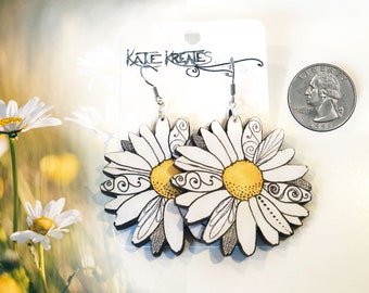 White Daisy Flower Earrings, Gift for Her, Original Design