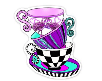 Fantasy Teacups Sticker, Alice's Wonderland Fantasy