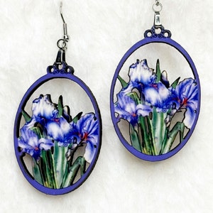 Iris Feb Birth Flower Earrings, 2 Sided Original Design Gift
