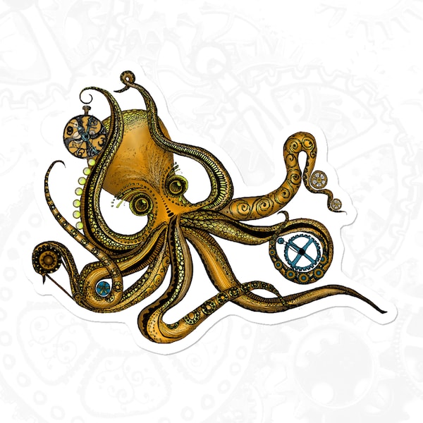 Steampunk Octopus with Gears Sticker meets Cthulhu Mythos