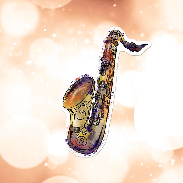 Saxophone Watercolor Sticker, Watercolor Sax, Music Sticker