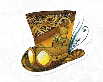Steampunk Top Hat with Goggles, Copper Victorian Sticker