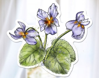 Blue Wood Violet Sticker, Nj, WI, IL, and RI States Flower