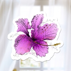 Tropical Hibiscus Sticker, Flower Decal, Floral Watercolor