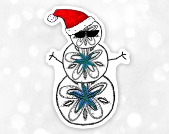 Coastal Snowman Christmas Sticker,  Holiday Gift Sticker