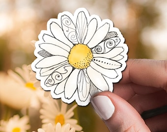 Daisy Sticker, Watercolor Daisy, Creamy White & Yellow Flower Decal