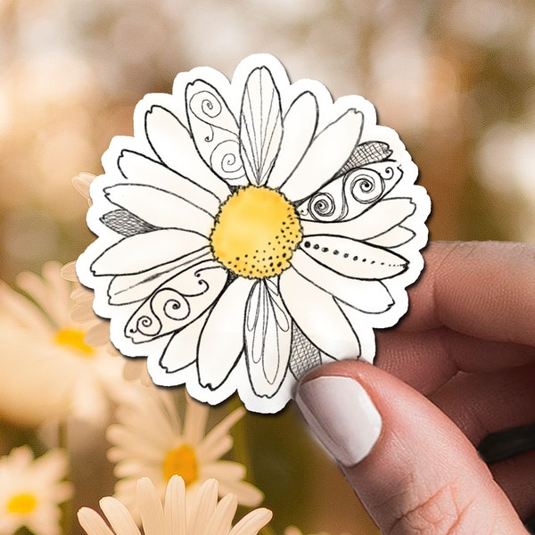 Daisy Sticker, Watercolor Daisy, Creamy White & Yellow Flower Decal
