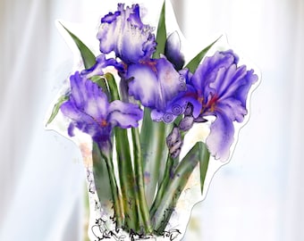 Watercolor Iris Sticker, February Birth Flower Decal