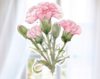Watercolor Pink Carnation Sticker, January Birth Flower