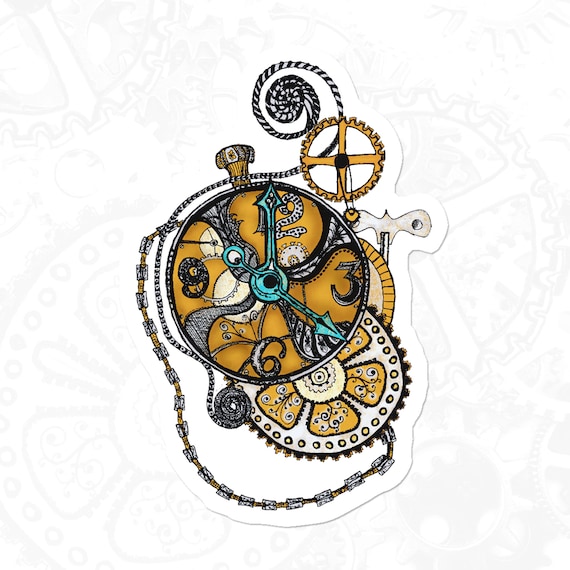 Vintage Pocket Watch, Victorian Steampunk Vinyl Sticker